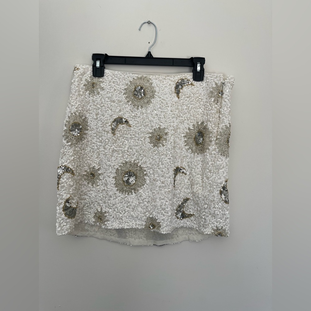 Show Me Your MuMu White Sequin Mini Skirt with Silver Embellishments - Picture 3 of 9